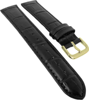 Produktbild von Minott Uhrenarmband Leder schwarz mit Alligatorprägung 29489, Stegbreite:18mm, Schließe:Gelbgolden