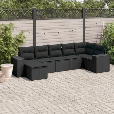 Produktbild von The Living Store 7-tlg. Garten-Sofagarnitur mit Kissen Schwarz Poly Rattan
