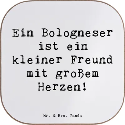 Produktbild von Mr. & Mrs. Panda Tassenuntersetzer Spruch Bologneser Herzfreund - Weiß - Geschenk, Getränkeuntersetzer, kleiner Freund, Tischuntersetzer, Hunderassen, Hunderasse, Coaster
