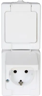 Produktbild von Kopp Standard Feuchtraum IP44 AP arktisweiß Aufputz Schalter Steckdosen Taster STANDARD – Aufputz Feuchtraum Steckdose, 2-fach
