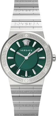 Produktbild von Versace VEVH00920 Greca Logo grün silber Edelstahl Armband Uhr Damen NEU
