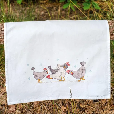 Obrázok produktu pre Vervaco – sada na vyšívanie krížovým stehom „Sliepky“, predkreslený vzor, 46 x 71 cm