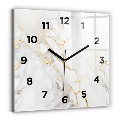 Obrázok produktu pre Wallfluent Hodiny - Sklenené Nástenné Hodiny - Tichý Quartz Strojček - Nástenná Dekorácia Spálňa Kuchyň - Čierna Ruky - 30x30 cm - Dekoratívny mramor