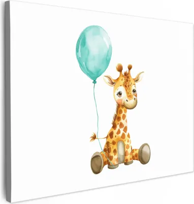 Produktbild von Leinwand Bilder 70x50 cm - Kinder Ballon - Giraffe - Blauer, Bilder Wohnzimmer Modern, Wanddeko