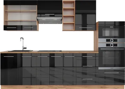 Produktbild von Küchenzeile Vicco Fame-Line Anthrazit Hochglanz/Goldkraft Eiche 280 cm , AP Eiche, Model 42529