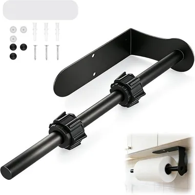 Produktbild von PolkaHome® Küchenrollenhalter mit Wandhalterung, Handtuchhalter, Alufolienhalter, Edelstahl, Schwarz Matt, 32 cm