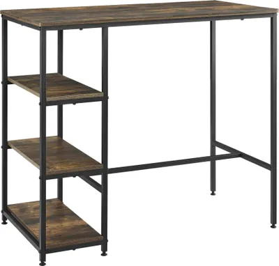 Produktbild von Bartisch Växjö 100x109x60cm Bartresen mit 3 Ablagen Stehtisch Tresentisch Stahlgestell Dunkler Holzton