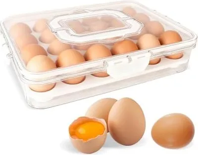 Produktbild von Eierbox, Eierbehälter für 24 Eier, Aufbewahrungsbox für Frische Eier, Eierkarton, Eierschublade, Eierablage, Kühlschrank Organizer, Tragbare Eierdose für Küche Aufbewahrung und Transport, transparent