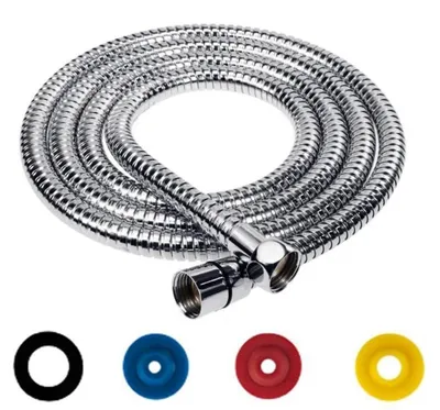 Image de Tuyau de douche en acier inoxydable, 2 mètres, avec protection anti-torsion, couleur argent, raccordement G1/2 pouce