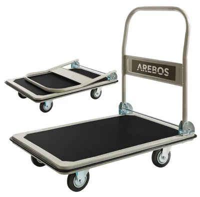 Produktbild von Arebos Plattformwagen | Transportwagen | Plattformwagen klappbar | Klappwagen faltbar | lastenwagen | bis 300 kg Tragkraft | mit Lenkrollen | Antirutschbeschichtung | Kantenschutz