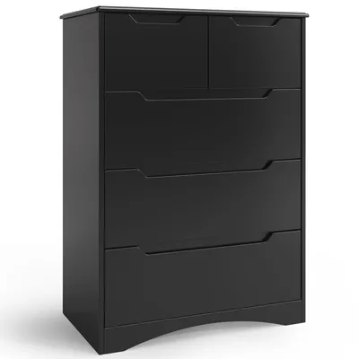 Zdjęcie produktu dla Komoda Bealife 72x41x94 cm | 3 + 2 szuflady | Czarna | Wykonana z MDF | Z zabezpieczeniem przed przewróceniem i prowadnicami szuflad | AP23