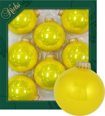 Krebs Glas Lauscha Uni Kugeln - Neongelb Kugeln zum Anhängen - 8 Stück - 7cm - 30015