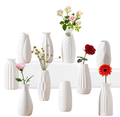 Keramik-Knospenvase-Set, 10 Stück, 12,7 cm, weiß, Mini-Vasen