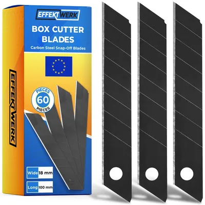 Zdjęcie produktu dla Ostrza wymienne do noży do cięcia kartonu (czarne, zestaw 60 sztuk), 18 mm
