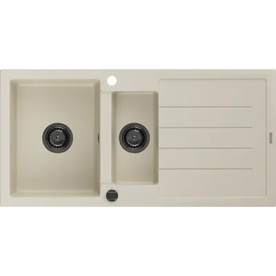 Zdjęcie produktu dla Mexen Andres zlewozmywak granitowy 1,5-komorowy z ociekaczem 1000 x 500 mm, beżowy, syfon czarny - 6515101510-69-B