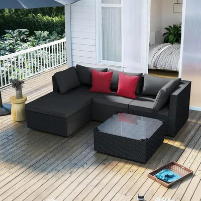 Image de Ensemble de mobilier de jardin en PVC imitation rotin - Ensemble lounge - Canapé d'angle - Table de jardin - Mobilier de jardin - Ensemble de canapés d'extérieur