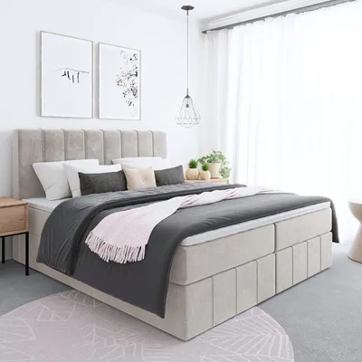 Produktbild von Bett REGI ohne Topper Boxspringbett mit Bettkästen - Doppelbett, Stauraum, Schlafzimmer, Polsterbett, Bettgestell (180x200, Beige - Itaka 46)