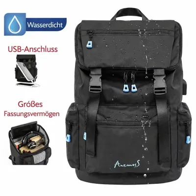 Produktbild von Anemoss Laptop-Rucksack, Wasserdichter Rucksack für Frauen und Männer, Arbeitsrucksack mit Laptop-Fach, 15-Zoll-Laptop und Notebook, für Reisen - Wandern, Schwarz