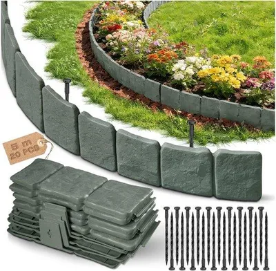 Produktbild von Gartengerüst Kunststoff - Rasengrand Blumenbeet - Gartenabgrenzung - Flexibel befestigen - 5 Meter - Grau