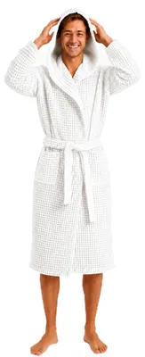 Image de Peignoir pour hommes - 100% coton avec capuche et poches - Blanc - Taille XL