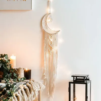 Zdjęcie produktu dla Makrama – gobelin ścienny w stylu boho, dekoracja księżyca z frędzlami