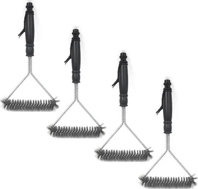 Produktbild von 4er Pack Grillbürste 30cm mit Edelstahl Borsten | Grillzubehör für Holzkohle, Gas und Elektro-Grill | BBQ Reinigungsbürste für jeden Grillrost | mit langlebiger und robuster Drahtbürste - 4 Stück