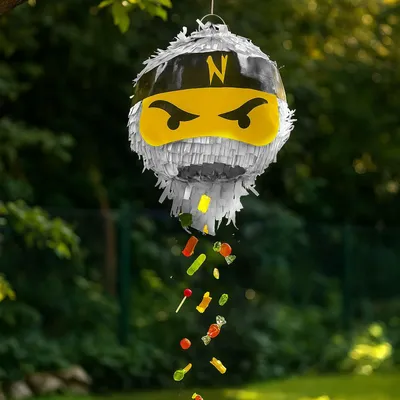 Produktbild von Ninja-Piñata-Set mit Baseballschläger und Maske für Kinder
