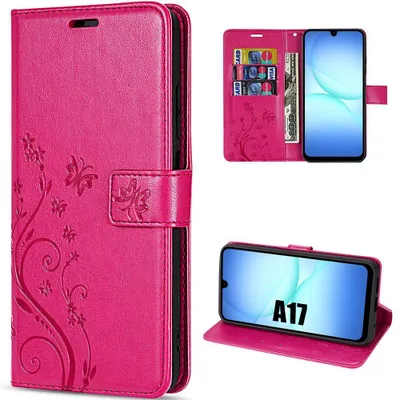 Image de Coque pour Samsung Galaxy A17 4G/5G, Protection Antichoc Anti-Rayures CuirPolyuréthaneFuchsia Motif Relief Floral