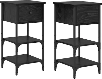 Obrázok produktu pre Nočný stolík so zásuvkou 2 pcs Čierny dub 33,5 x 36 x 70 cm