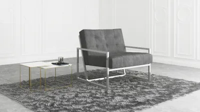 Produktbild von S-STYLE MÖBEL - Karin Loungesessel mit Silber Metall Füßen aus Grau Samtstoff, B/T/H: 84 cm/89 cm/81 cm