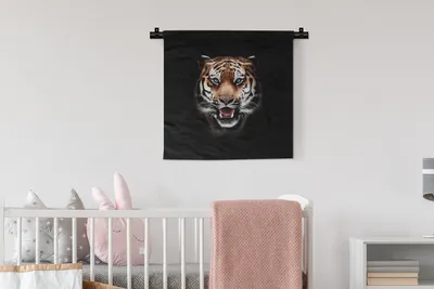 Produktbild von MuchoWow® Wandteppich Wandbehang Tiger - Tiere - Schwarz 60x60 cm Tapisserie Dekoration Wandtuch - Dekorationen - Wand Decke