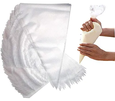 Zdjęcie produktu dla Jednorazowe woreczki do dekoracji tortów, 100 sztuk, grubsze, o wymiarach 59 × 28 cm, idealne do dekorowania tortów, babeczek i ciasteczek