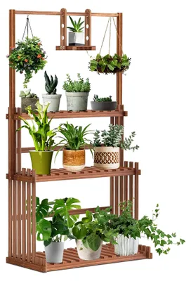 Produktbild von Blumenständer aus Holz, Blumentreppe mit 3 Ebenen, mehrstöckiges Holzregal für Innen- und Außenbereich, 79x36.5x145cm