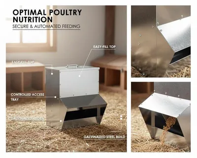 Image de Distributeur de nourriture pour poulets, en acier galvanisé, capacité de 5 kg, couleur argent