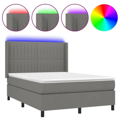Produktbild von vidaXL Boxspringbett mit Matratze & LED Dunkelgrau 140x200 cm Stoff
