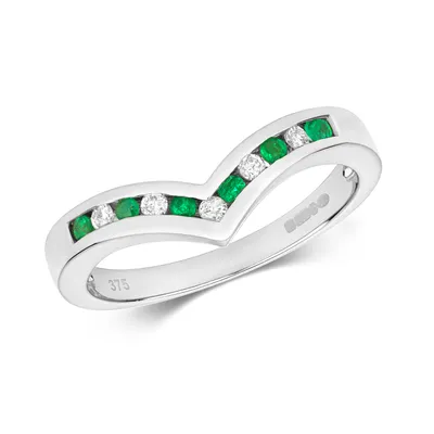 Produktbild von Schöner 9 Karat (375) Weißgold Damen - Diamant Wünschelrute Ring Brillant-Schliff 0.10 Karat H - PK mit Smaragd, 58 (18.5); TRS291009KWRSQ