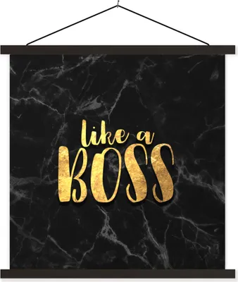 Produktbild von MuchoWow® Textilposter Zitat - Chef - Gold - Marmor 120x120 cm mit schwarzem Rahmen - Aufhängungsset