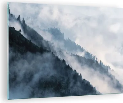 Produktbild von Bilder auf glas - Einteilig - Berge Nebel Bäume - 70x50cm - Glasbilder - Wandbilder - Bilder - zum Aufhängen bereit - Wanddekoration aus Glas - Glas Bilder - Wandbild auf Glas - GAA70x50-4429