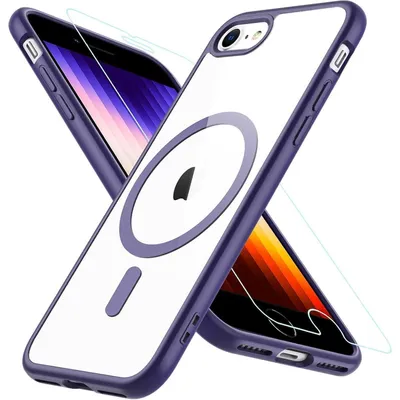 Image de Coque de protection pour iPhone SE 2020/2022, iPhone 8/7, compatible MagSafe, antichoc, violet, incluant un film protecteur HD