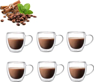 Produktbild von Doppelwandige Cappuccino Gläser, Doppelwandige Latte Macchiato ,Kaffeetassen Glas,Cappuccino Gläser für Kaffee,Espresso,Latte,Tee,Milch,Bier,Eis, 250 ml, 6 Stück