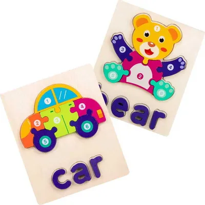 Produktbild von Holzpuzzle - Auto und Teddybär