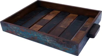 Produktbild von Vintage Tablett aus Recyclingholz - Modell 2, Braun, 5*45*35 cm, Untersetzer, Tabletts