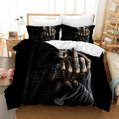 Imagen del producto de Elzusha - Juego de sábanas con estampado de calavera, 220 x 240 cm, incluye 2 fundas de almohada