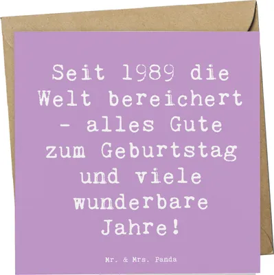 Produktbild von Mr. & Mrs. Panda Grußkarte Spruch 1989 Geburtstag - Lavendeltraum - Geschenk, Geburtsjahr, doppelkarte, Geburtstagsgeschenk, anlasskarte, Happy Birthday, Jubiläum, Alter