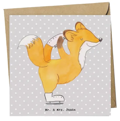Produktbild von Mr. & Mrs. Panda Glückwunschkarte Fuchs Eiskunstläufer - Grau Pastell - Geschenk, Eiskunstläuferin, Grußkarte, faltkarte, doppelkarte, Klappkarte, anlasskarte, Sport