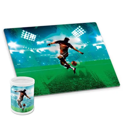 Produktbild von itenga Schreibunterlage Deluxe mit Stifteköcher Motiv FUSSBALL