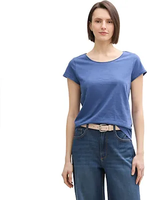 Produktbild von Tom Tailor Slub Crew Neck Kurzarm-t-shirt Blau XL Frau Blau XL