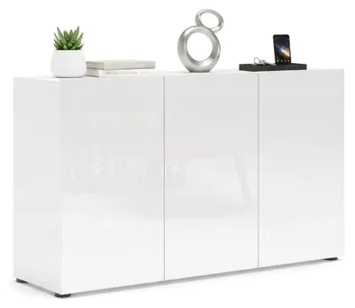 Produktbild von Kommode Dferraguzz, Wohnzimmerbuffet, Wohnzimmer-Sideboard, Moderne Küchen-Speisekammer,  Italy, 135x38h79 cm, Glänzendes Weiß