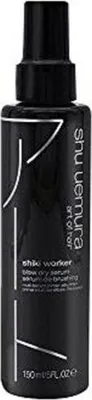 A black bottle of Shu Uemura Shiki Worker styling serum.