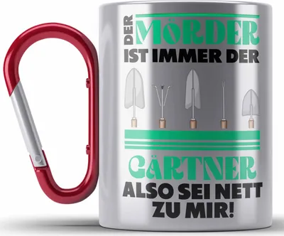 Produktbild von Trendation - Gärtner Edelstahl Tasse Karabiner mit Spruch Garten Hobbygärtner Geschenk Lustig Gärtnerin Geschenkidee (Rot)